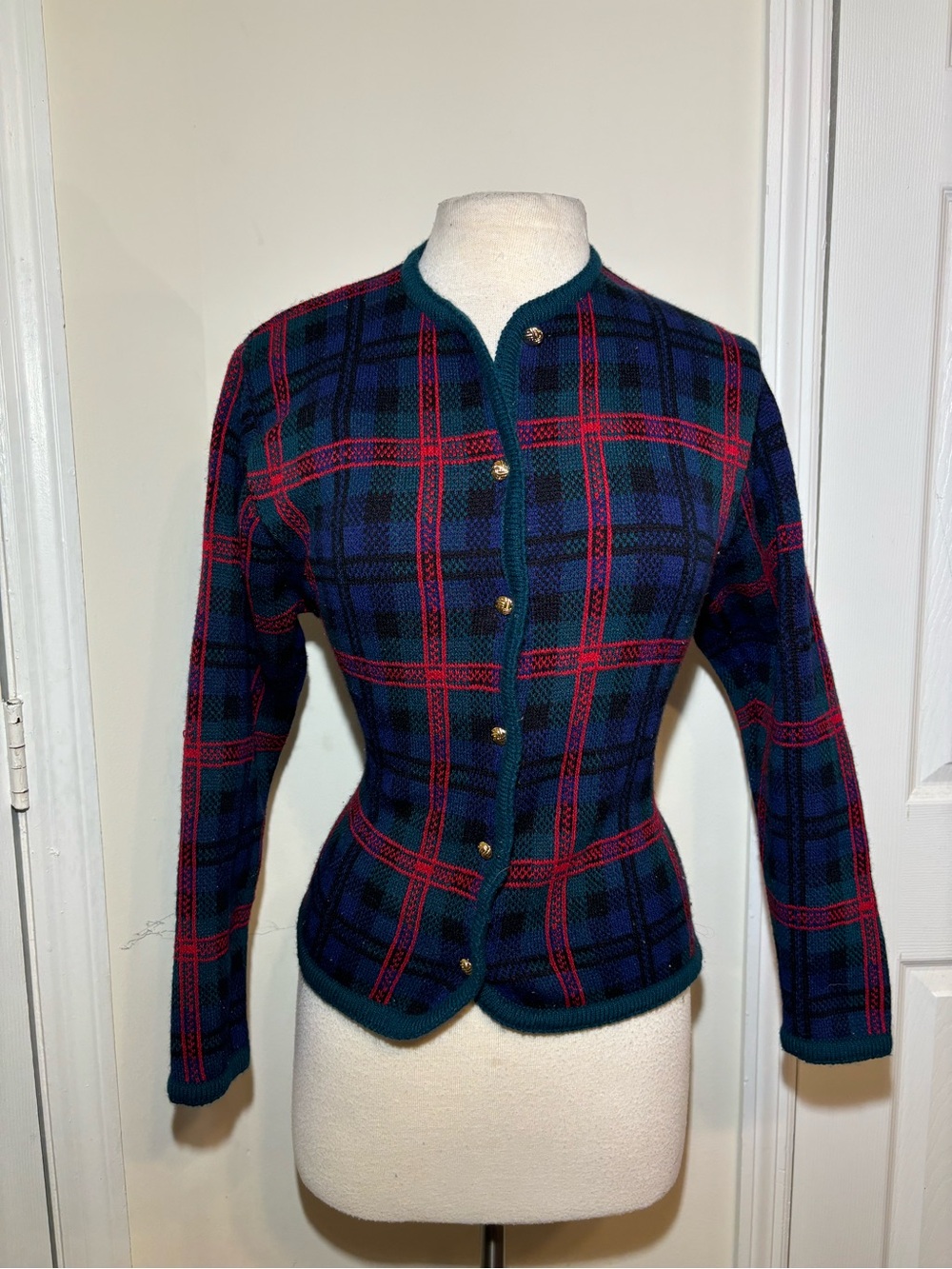Women’s Navy Plaid Button-Front Jacket